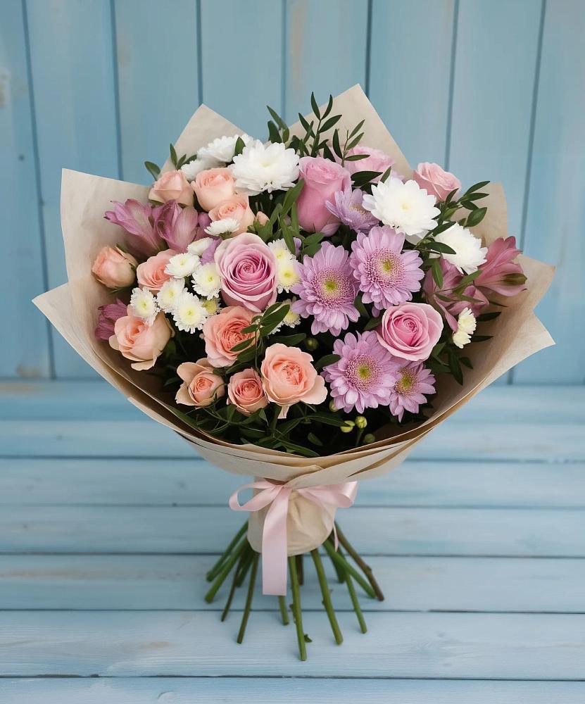 Букет цветов из: Хризантемы, Розы и Альстромерии в Морозовке