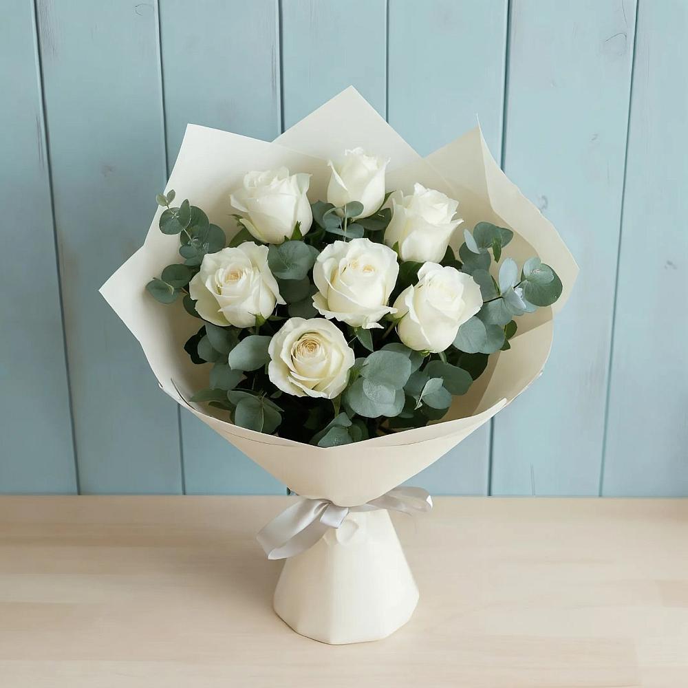 Букет Белые розы в Эвкалипте в Морозовке