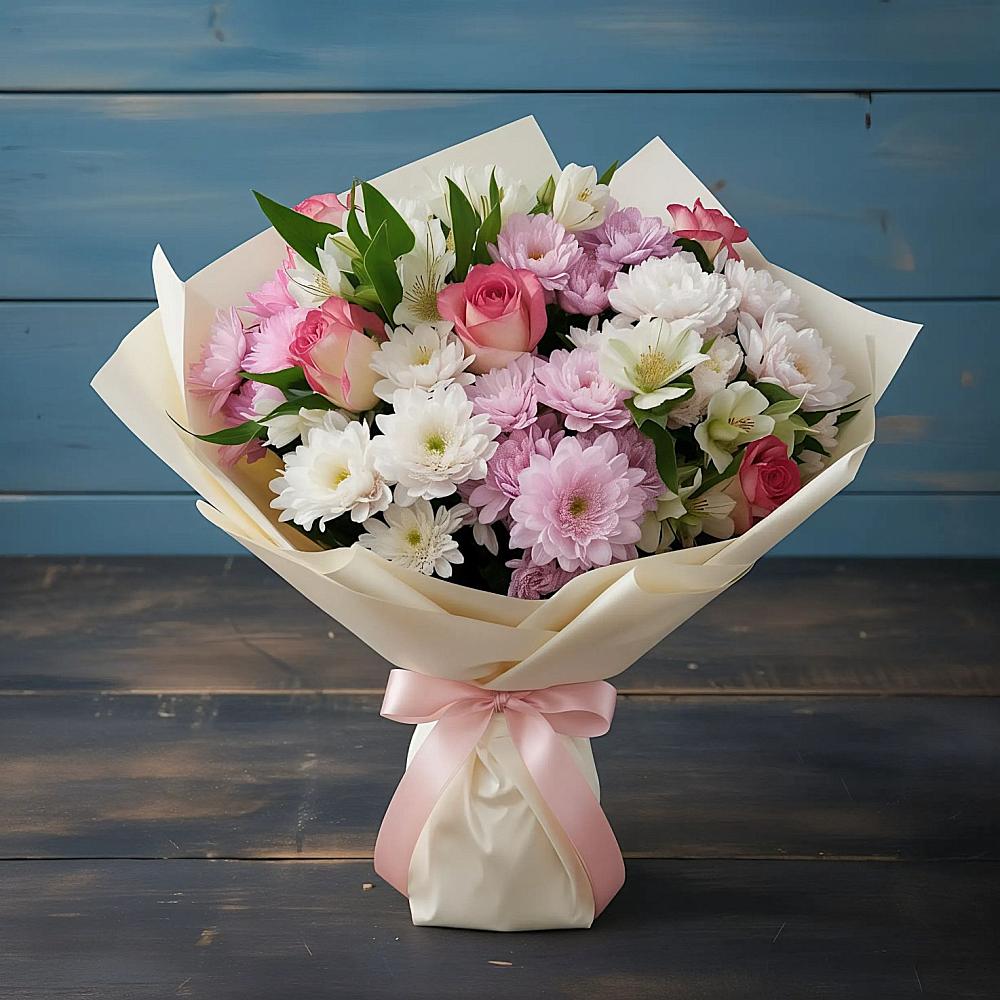 Букет цветов из: Хризантемы, Альстромерии и Розы в Морозовке